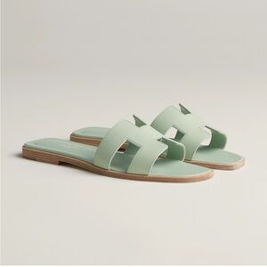 Hermes Oran Sandal Slide H Vert Jade Epsom Slipper Mule